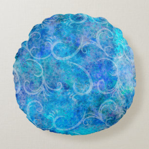 Christmas Winter Storm Victorian Filigree Swirls B Round Cushion
