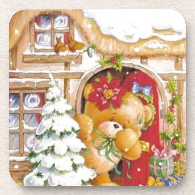 Christmas Winter Teddy Bear Coaster (Front)