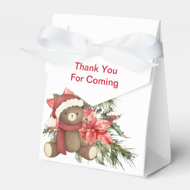 Christmas winter teddy bear poinsettia  favour box (Front Side)