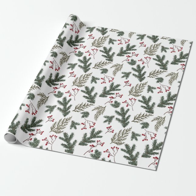 Christmas Winter Tree Branches Gift Wrapping Paper (Unrolled)
