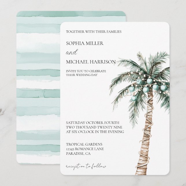 Christmas Winter Tropical Palm Tree Wedding Invitation (Front/Back)