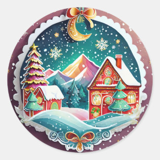 Christmas Winter Village Classic Round Sticker