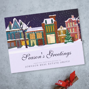 Christmas Winter Village Season's Greetings Postcard