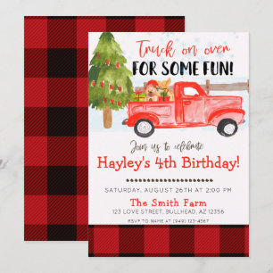 Christmas Winter Vintage Farm Truck Birthday Invitation