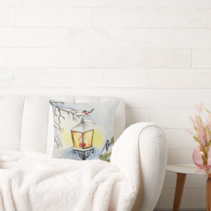 Christmas winter watercolor landscape cushion