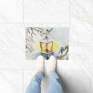 Christmas winter watercolor landscape doormat