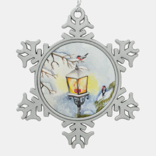 Christmas winter watercolor landscape snowflake pewter christmas ornament