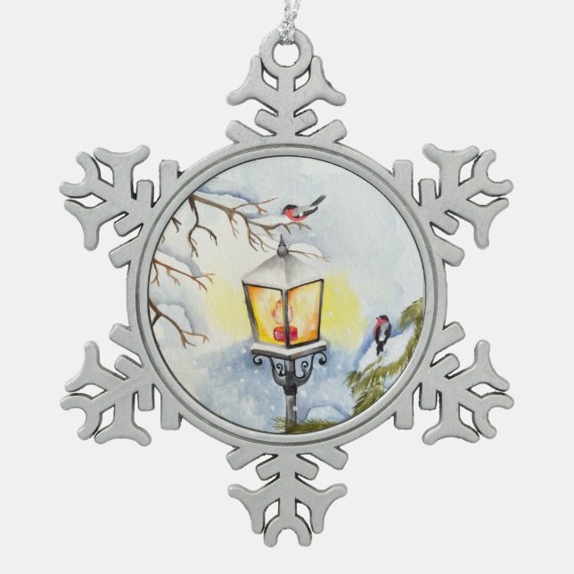 Christmas winter watercolor landscape snowflake pewter christmas ornament (Front)