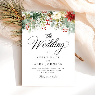 Christmas Winter Watercolor Wedding  Invitation