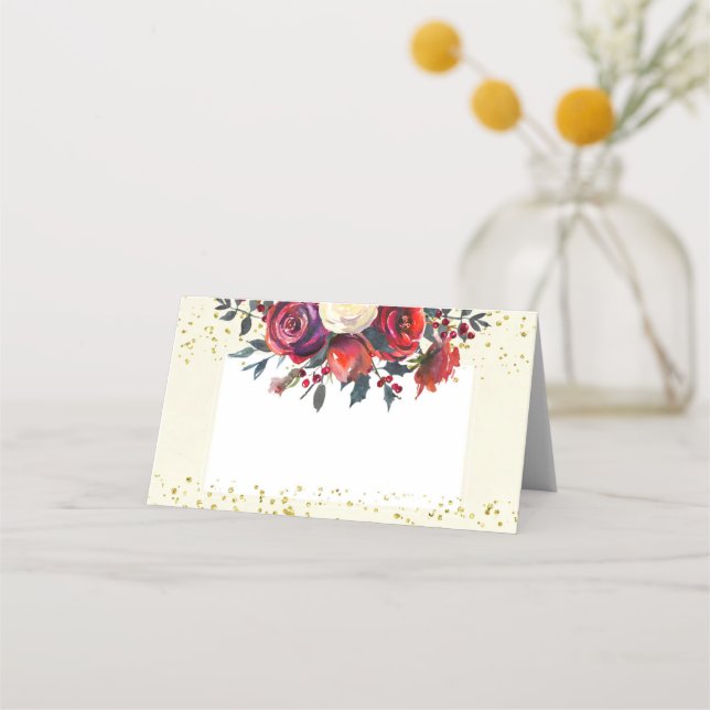 christmas winter wedding holiday place card holly (Front)