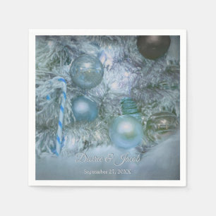 Christmas Winter Wedding Ornaments Blue Teal Tree Napkin