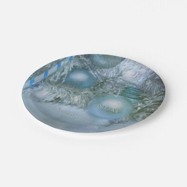 Christmas Winter Wedding Ornaments Blue Teal Tree Paper Plate (Angled)