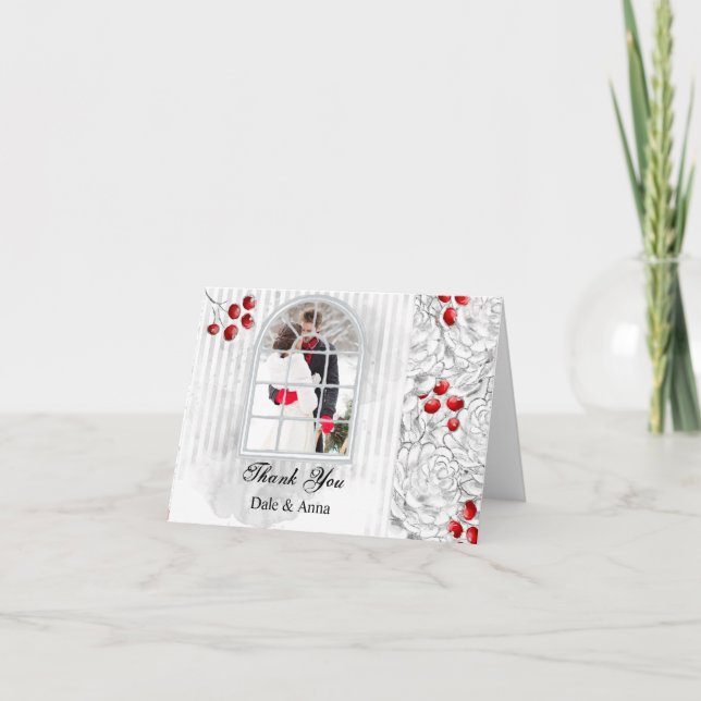 Christmas Winter Wedding Photo Thank You (Front)