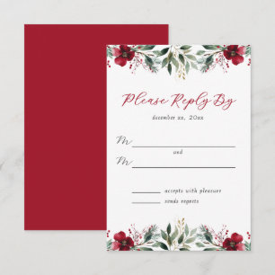Christmas Winter Wedding Red Holly and Greenery RSVP Card