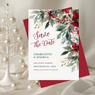 Christmas Winter Wedding Red Holly and Greenery Save The Date