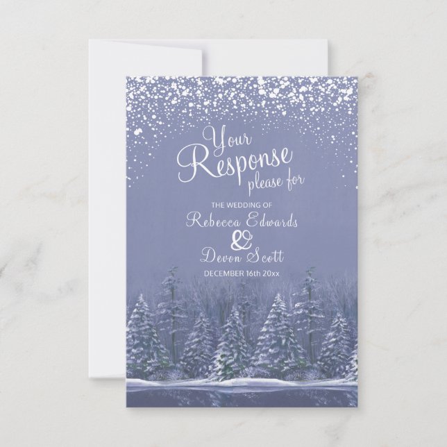 Christmas winter wedding trees art reply card (Front)