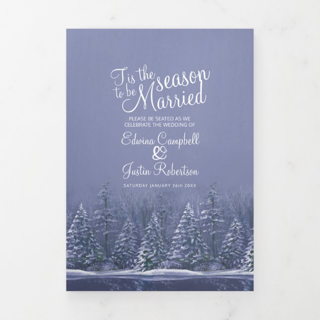 Christmas winter wedding trees lake blue art Tri-Fold programme (Cover)