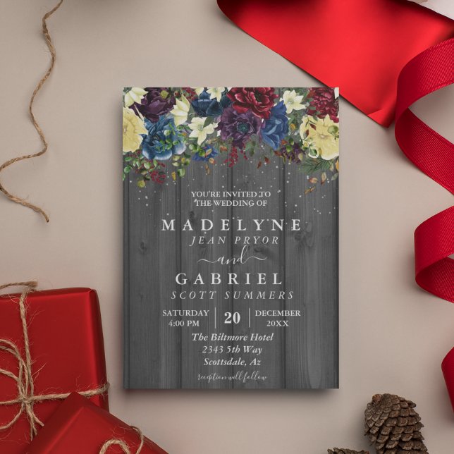 Christmas Winter Wedding Watercolor Floral  Rustic Invitation (Creator Uploaded)