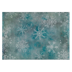 Christmas Winter White Snowflakes On Blue Cutting Board