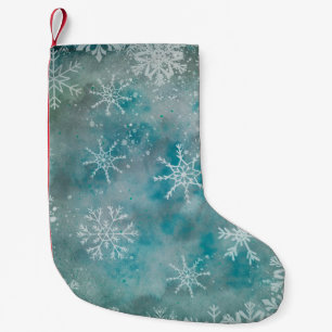Christmas Winter White Snowflakes On Blue Small Christmas Stocking
