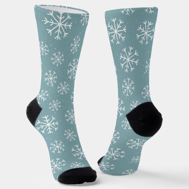 Christmas Winter White Snowflakes Socks (Angled)
