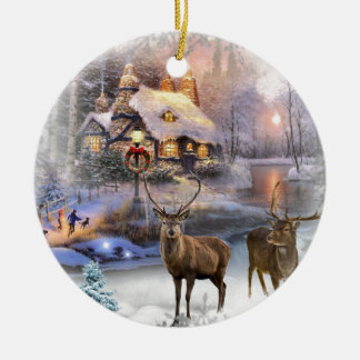 Christmas Winter Wilderness Cottage Ceramic Tree Decoration