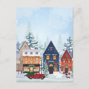 Christmas winter wnow houses holiday postcard