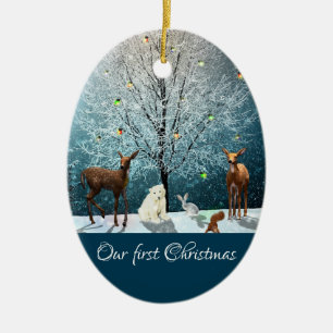 Christmas Winter Wonderland Wildlife Ceramic Tree Decoration