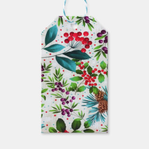 Christmas Winter Wood Nature Holly Berry Pinecones Gift Tags