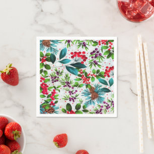 Christmas Winter Wood Nature Holly Berry Pinecones Napkin