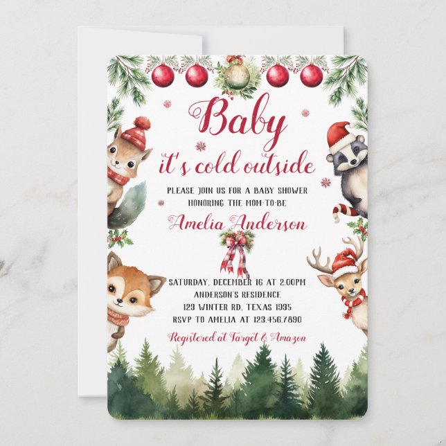 Christmas Winter Woodland Animals Baby Shower Invitation (Front)