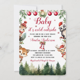 Christmas Winter Woodland Animals Baby Shower Invitation