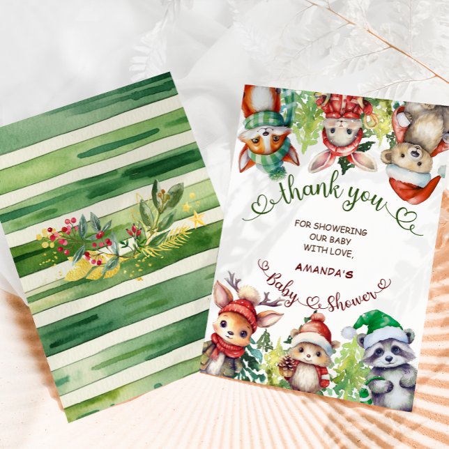 Christmas Winter Woodland Animals Baby Shower  Thank You Card (Creator Uploaded)