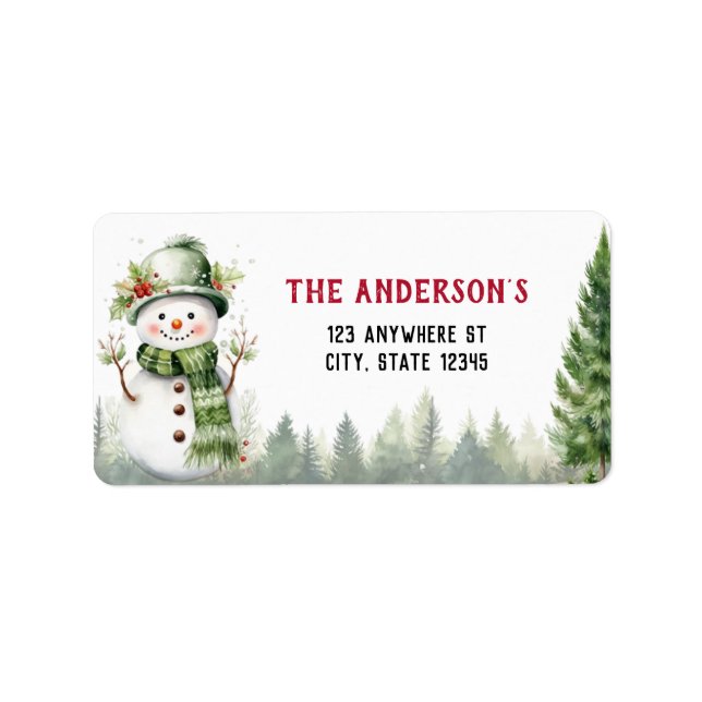 Christmas Winter Woodland Animals Snowman Label (Front)