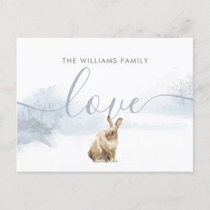 Christmas Winter Woodland Hare Elegant Script Holiday Postcard