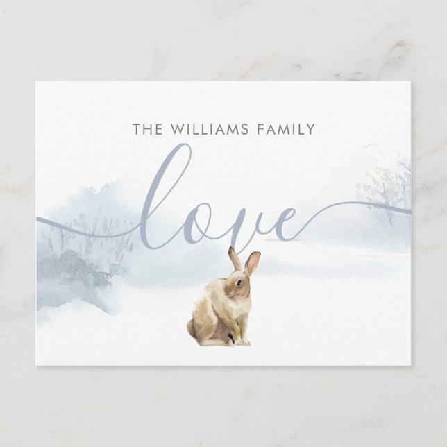 Christmas Winter Woodland Hare Elegant Script Holiday Postcard (Front)