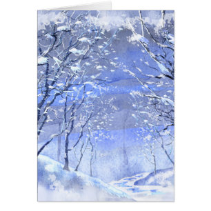 Christmas Winter Woods Watercolor Painting Card