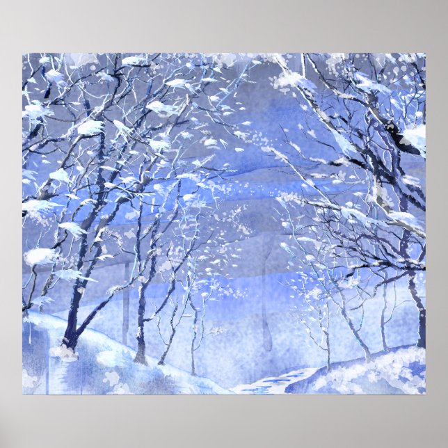 Christmas Winter Woods Watercolor Painting Poster (Front)