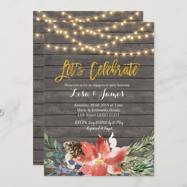 Christmas Winter Wreath Let's Celebrate Invitation (Front/Back)