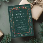 Christmas Winterberry Frame Couples Shower Green Invitation<br><div class="desc">This elegant couples shower invitation features a watercolor Christmas winterberry frame accented with a red charming ribbon bow.</div>