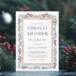 Christmas Winterberry Frame Couples Shower Invitation<br><div class="desc">This elegant couples shower invitation features a watercolor Christmas winterberry frame accented with a red charming ribbon bow.</div>