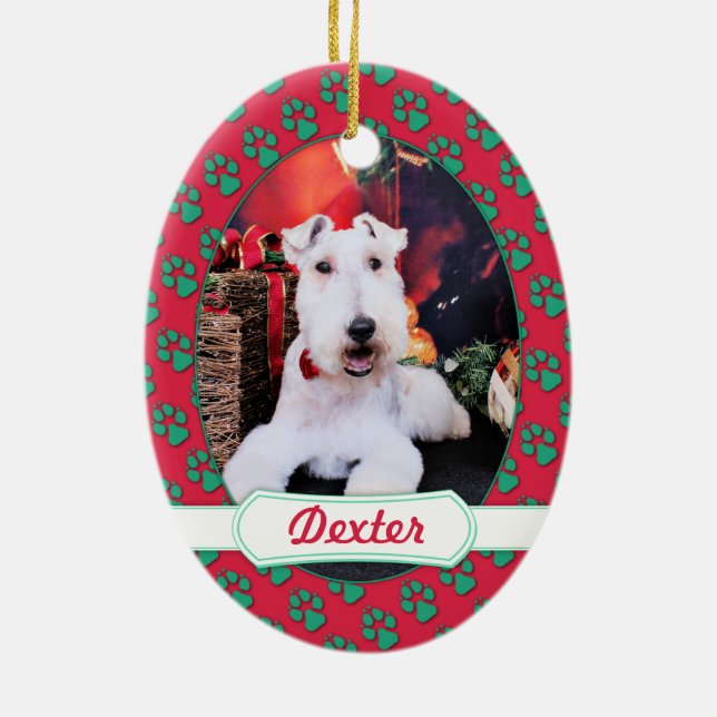 Christmas - Wire Fox Terrier - Dexter Ceramic Tree Decoration (Back)