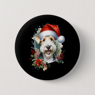 Christmas Wire Fox Terrier Dog Watercolor Artwork 6 Cm Round Badge