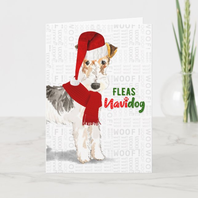 Christmas Wire Haired Fox Terrier Fleas NaviDOG Holiday Card (Front)