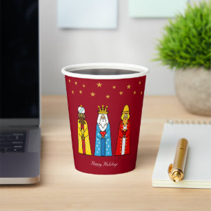Christmas Wise Men & Golden Stars on Red Paper Cups
