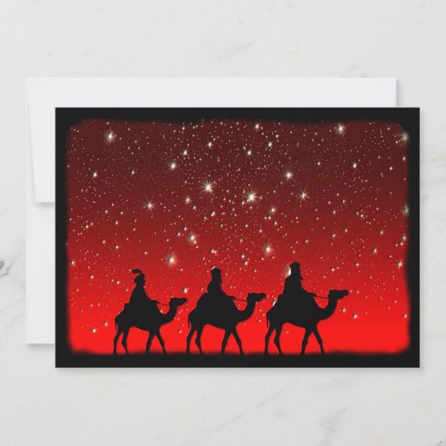 Christmas Wise Men Red Sky Star Lite Night Holiday Card (Front)