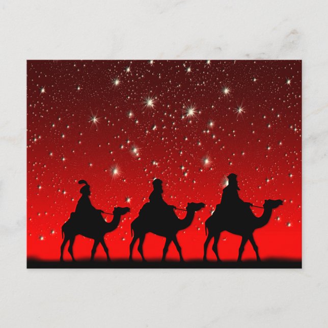 Christmas Wise Men Red Sky Star Lite Night Holiday Postcard (Front)