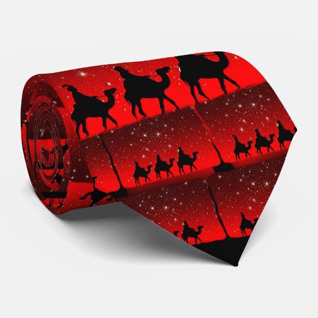 Christmas Wise Men Red Sky Star Lite Night Tie (Rolled)