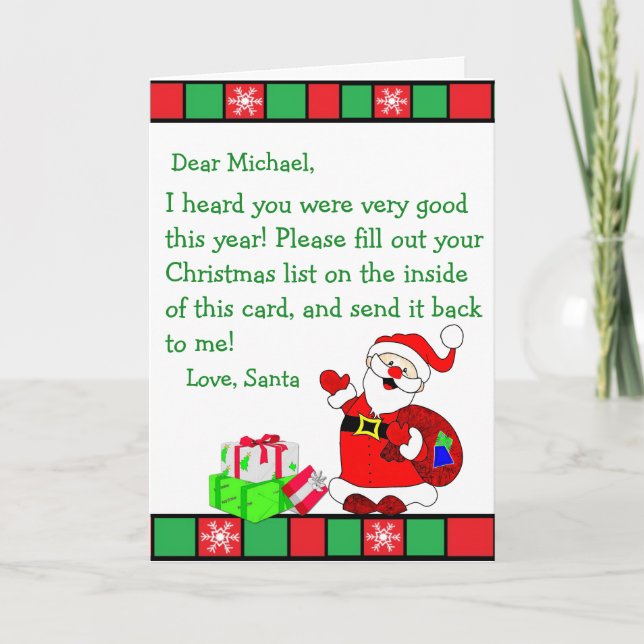Christmas Wish Letter from Santa Claus (male) Holiday Card (Front)