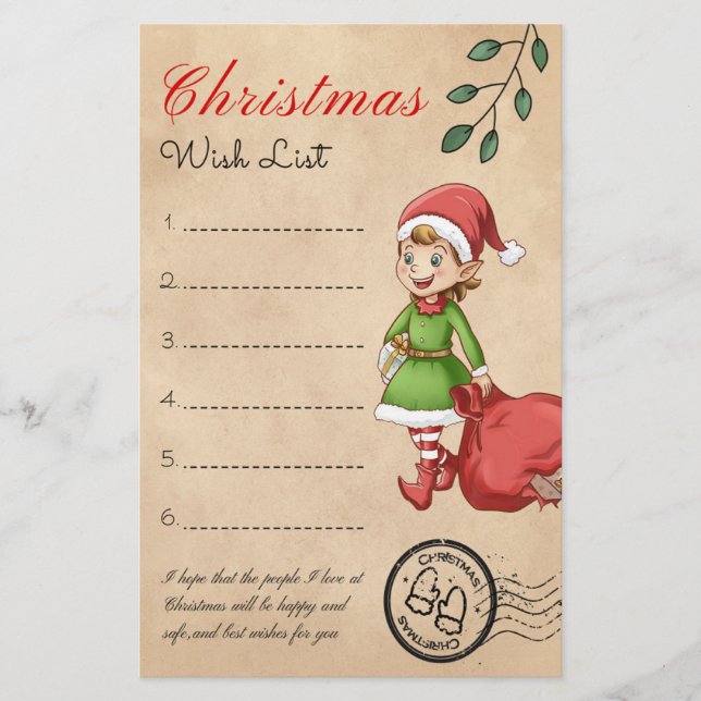 Christmas Wish List Holiday Retro Stationery (Front)